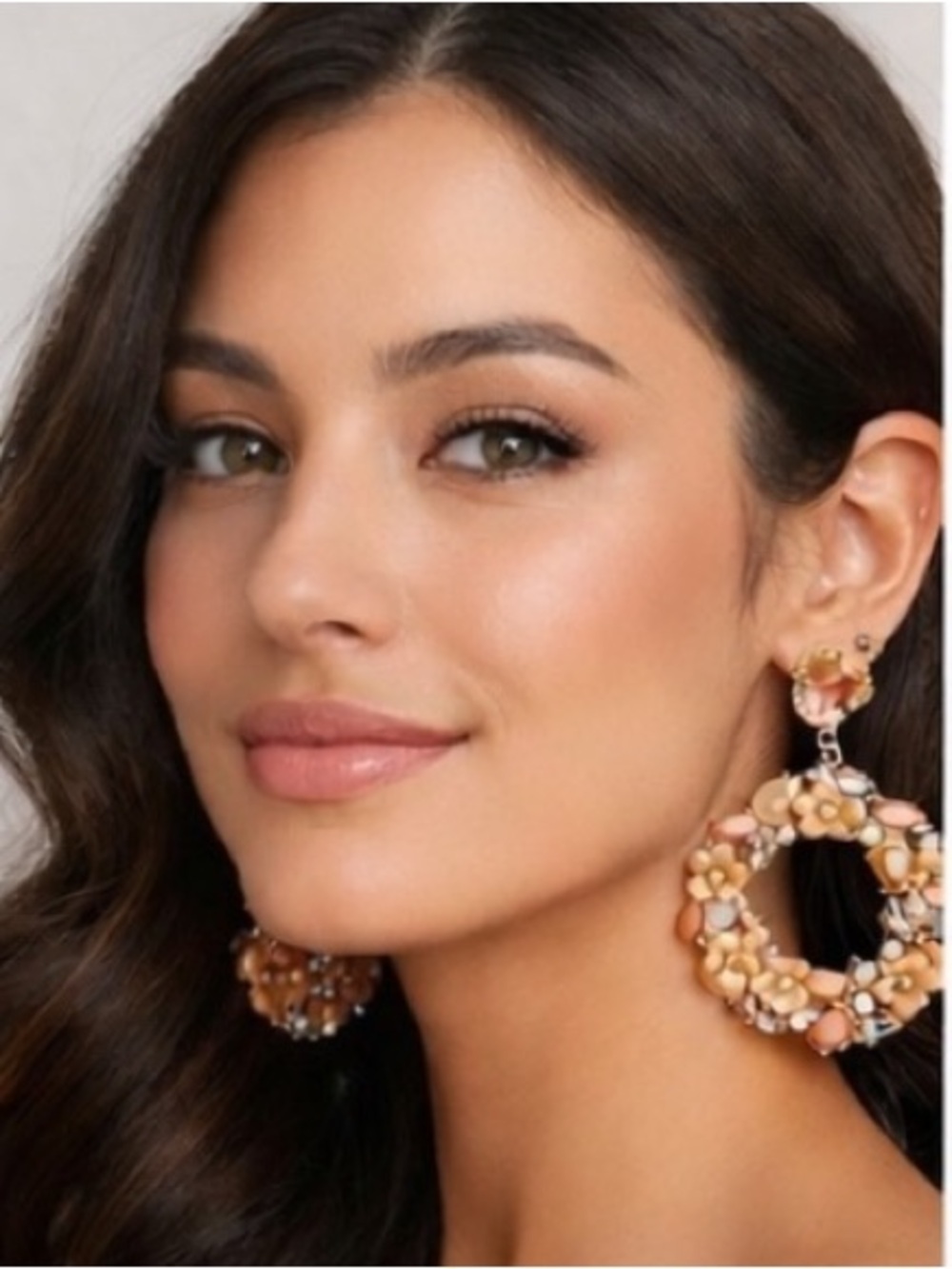 Gold Floral Hoop Drop Earrings - Women Jewelry